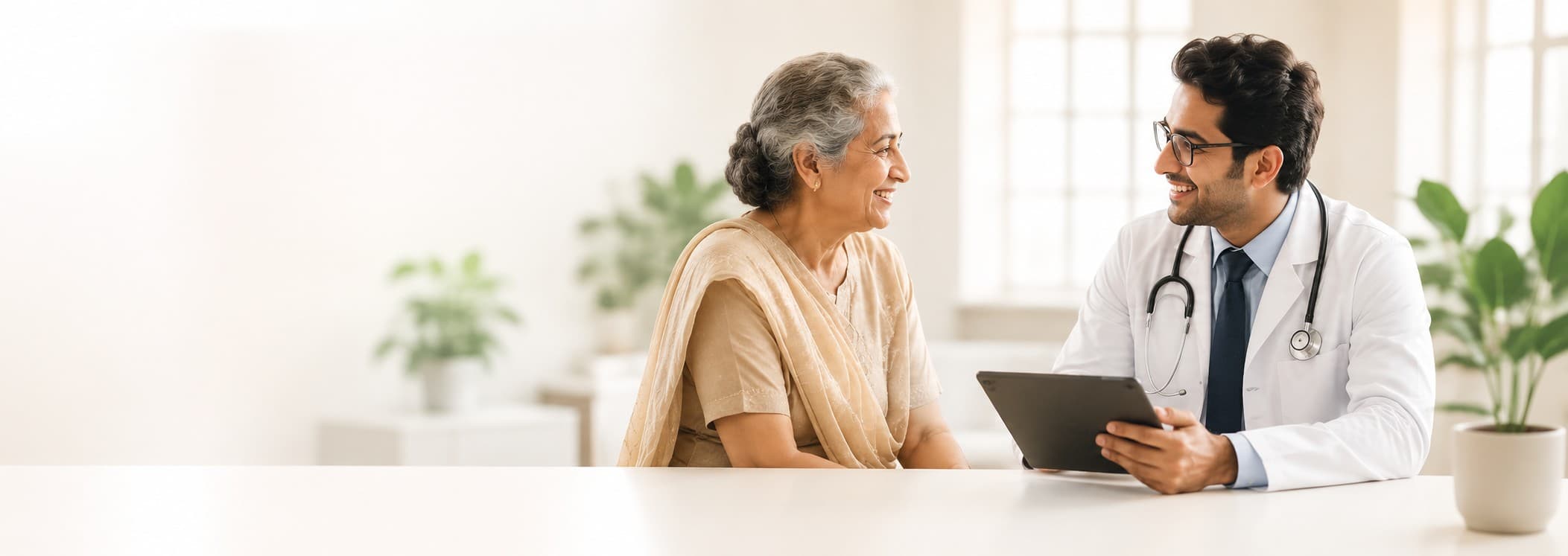 Patient consulting with a doctor